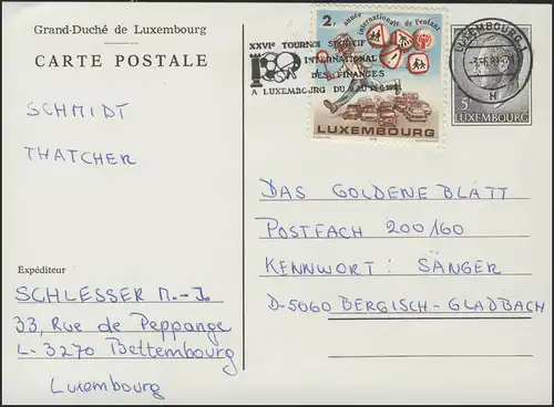 Luxembourg: enfant avec ballons & signaux de circulation sur carte postale 3.6.81