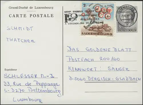 Luxemburg: Kind mit Luftballons & Verkehrszeichen als ZuF auf Postkarte 3.6.81