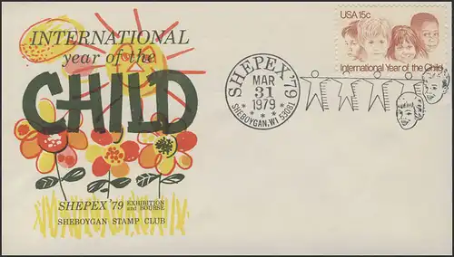 USA: Têtes d'enfant - Exposition des timbres SHEPEX 1979 sur enveloppe de bijoux, SSt