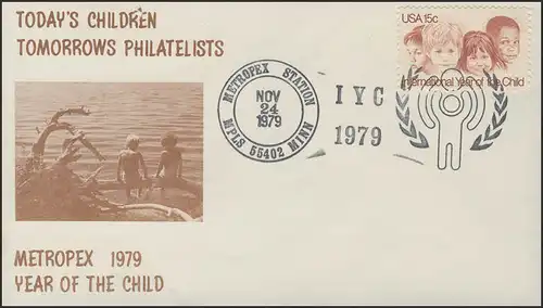 USA: Kinderköpfe - Briefmarkenausstellung METROPEX 1979 auf Schmuck-Umschlag SSt