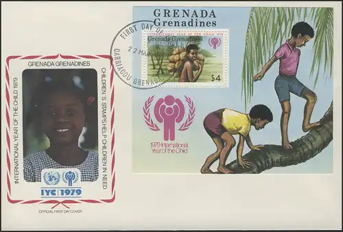 Grenade grenadines: tous les jours pour enfants, 4 valeurs + 1 bloc sur 2 FDC de bijoux