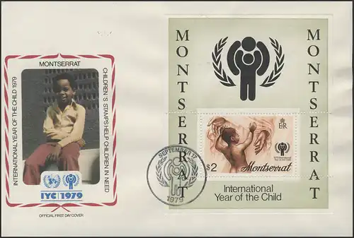 Montserrat: Mutter mit Kind, 1 Wert + 1 Block auf 2 Schmuck-FDC