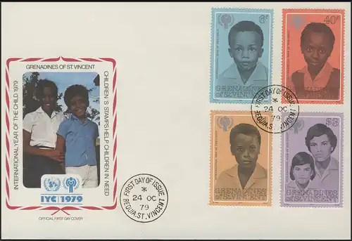 Saint Vincent and the Grenadines: Kindergesichter, 8 Werte auf 2 Schmuck-FDC