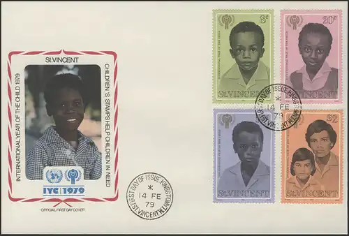 Saint Vincent and the grenadines: visages d'enfant, 8 valeurs sur 2 FDC de bijoux