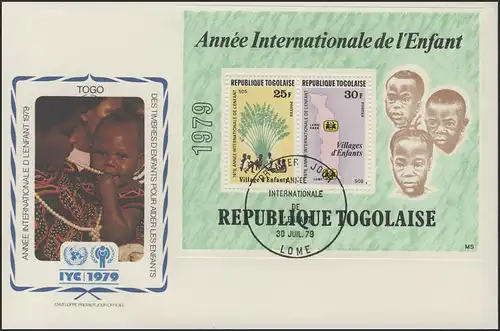 Togo: Carte des enfants & céréales et des blocs de 2 valeurs sur les bijoux FDC