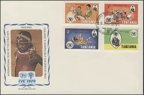 Tanzanie: Carte pour enfants, 4 timbres sur le bloc de bijoux FDC
