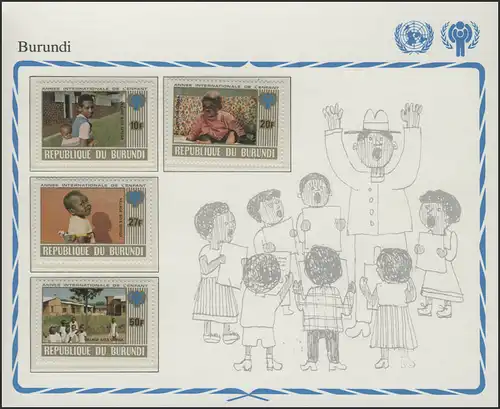 Burundi: visages d'enfants, 4 timbres, ensemble **