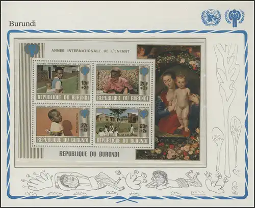 Burundi: visages d'enfants & Noël, bloc de 4 timbres **