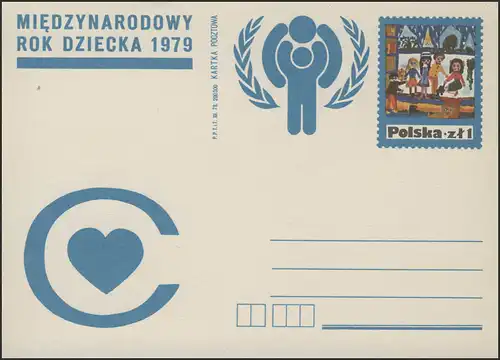 Polen: Sonder-Postkarte Herz & IYC-Logo Kinderzeichnung, nicht gelaufen