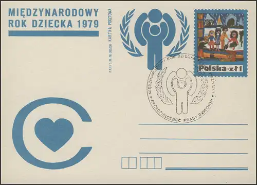 Pologne: Carte postale spéciale Cœur & IYC Logo des dessins pour enfants SSt Poznan 1.6.1979