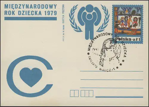 Pologne: Carte postale spéciale Cœur & IYC Logo des dessins pour enfants SSt Wałcz 1.7.1979