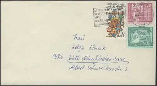 DDR: Kinder beim Spielen, Brief mit Zusatzfrankatur Leipzig 17.12.79