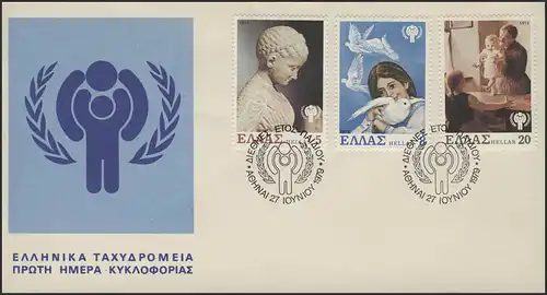 Grèce: Plastique pour enfants & Friedepoussières & Famille, 3 timbres sur 1 Bijoux FDC