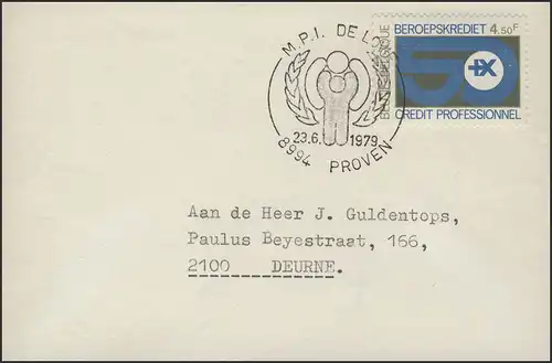 Belgique: Lettre avec cachet spécial Année du logo de l'enfant IYC, Proven 23.6.1979