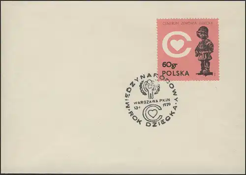 Belgien: Brief mit Marke Kinderklinik & Junge SSt IYC-Logo & Herz Warschau 1979