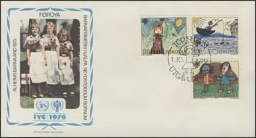 Îles Féroé: dessins pour enfants, 3 valeurs, ensemble sur les bijoux FDC