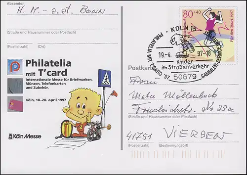 PSo 45 Philatelia Cologne avec T'card avec SSt enfants dans la circulation routière 19.4.97
