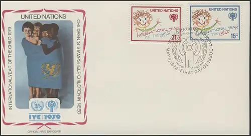 UNO New York: Dessins pour enfants, 2 valeurs sur 1 FDC de bijoux