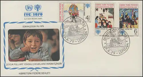 République turque de Chypre du Nord: dessins pour enfants, 3 valeurs, ensemble sur le FDC de bijoux