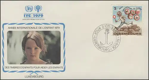 Luxembourg: enfant avec ballons & signe de circulation, marque sur bijoux FDC