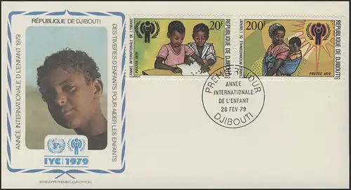 Djibouti: Jouer & Mère avec enfant, 2 timbres sur le FDC de bijoux