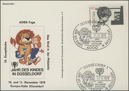Deutschland: Kind und Wohnhaus Sonderpostkarte ADBS-Tage SSt Düsseldorf 11.11.79