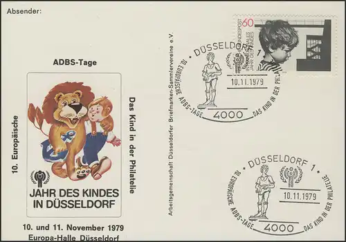 Deutschland: Kind und Wohnhaus Sonderpostkarte ADBS-Tage SSt Düsseldorf 10.11.79