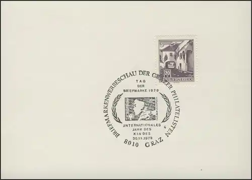 Autriche Carte de timbre SSt Kind et de protection de la main exposition Graz 30.11.79