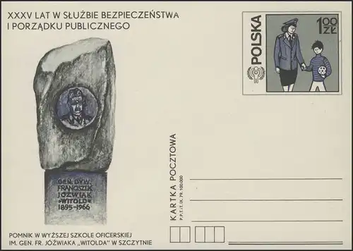 Polen: Ganzsache 1 Zl. Miliz & Kind & Fußball, ungebraucht