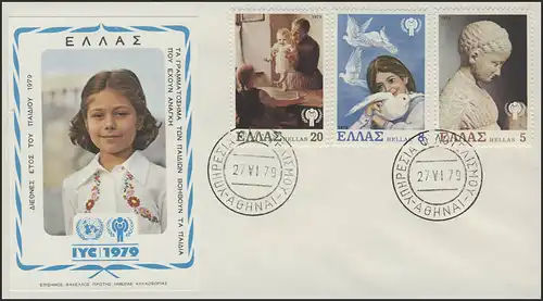 Grèce: Plastique pour enfants & Friedepoussières & Famille, 3 timbres sur 1 Bijoux FDC