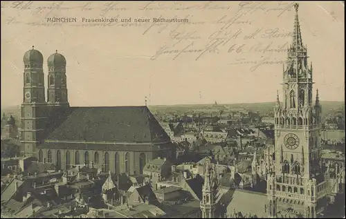 Ansichtskarte MÜNCHEN Frauenkirche und neuer Rathausturm, 26.12.1910