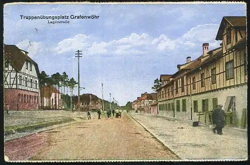 Carte de vue Place d'exercice militaire Comtewöhr: Lagerstraße, LAGER GRAFENWÖHR 1920