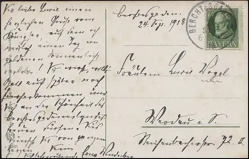 Carte de vue du lac de Königsee depuis l'angle du peintre de EF 71⁄2 Pf Ludwig GADEN 25.9.18