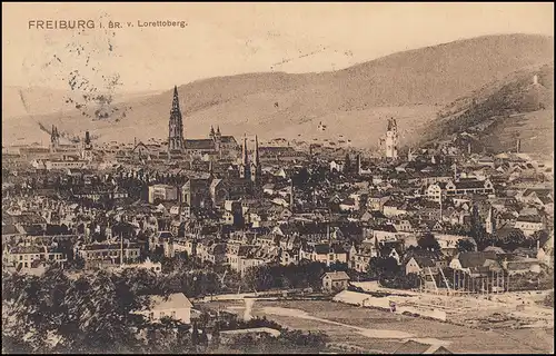 Ansichtskarte Freiburg in Breisgau: Panorama vom Lorettoberg aus, 7.8.08 