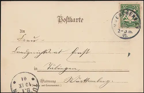 Ansichtskarte Schliersee - Panorama, MÜNCHEN 9.9.1901 nach TÜBINGEN 10.9.01