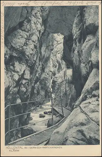 Ansichtskarte Höllental bei Garmisch-Partenkirchen, Klamm, 1913