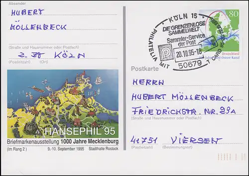 PSo 38 HANSEPHIL'95 1000 Jahre  Mecklenburg SSt KÖLN Grenzenlos Sammeln 20.10.95