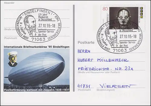 PSo 40 Sindelfingen Postbeförderung Zeppelin SSt Postkarten in Deutschland 1995