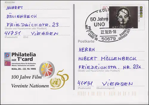 PSo 39 Philatelia Köln mit T'card mit SSt Köln UNO Vereinte Nationen 22.10.95