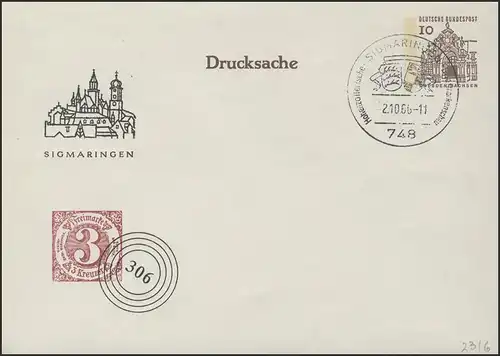 Umschlag 10 Pf Dresden Sigmaringen SSt 2.10.1966