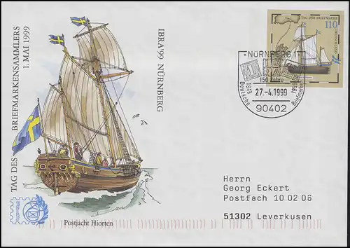 USo 8 IBRA & Postjacht Hiorten, FDC ESSt Nürnberg Deutsche Briefmarken 27.4.1999