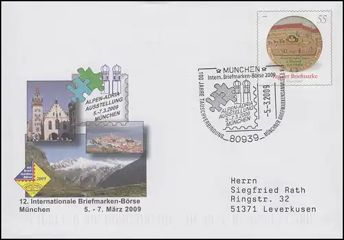 USo 175 Briefmarkenbörse München, passender SSt München ALPEN-ADRIA 5.3.2009