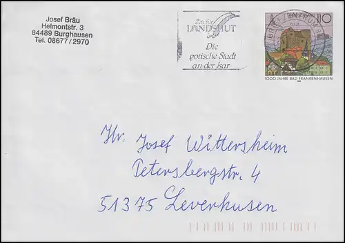 USo 1 Bad Frankenhausen, timbre publicitaire Landshut - Gothique ville BZ 84 - 27.11.98