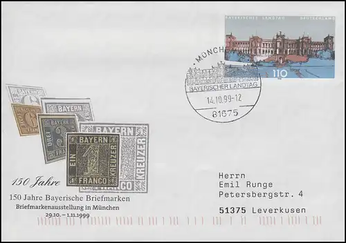 USo 11 timbres Bayerische Timbres, FDC ESSt Munich Bayerischer Landtag 14.10.99