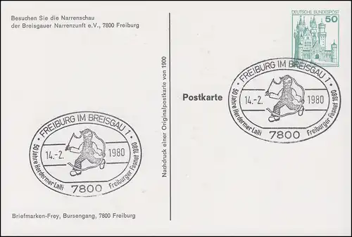 Carte postale privée PP 103/6 Visitez le salon des fous SSt FREIBURG 14.2.1980