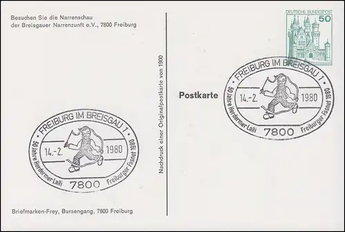 Privatpostkarte PP 103/6 Besuchen Sie die Narrenschau SSt FREIBURG 14.2.1980
