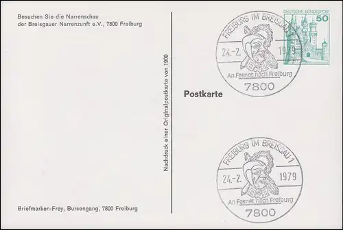 Privatpostkarte PP 103/6 Besuchen Sie die Narrenschau SSt FREIBURG 24.2.1979