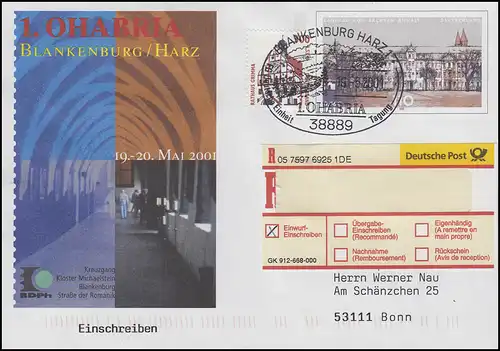 USo 27 OHABRIA Blankenburg/Harz, R-Brief SSt Blakburg Exposition 19.5.2001