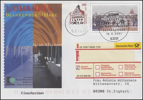 USo 27 OHABRIA Blankenburg/Harz, R-FDC ESSt Bonn Parlements nationaux 10.5.2001