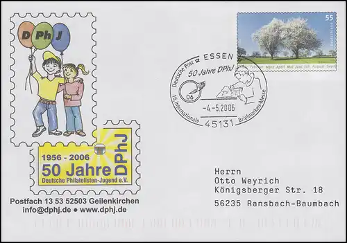 USo 117 Jeunesse Philatélique Allemande, FDC ESSt Essen 50 ans DPhJ 4.5.2006